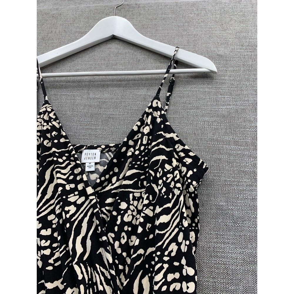 Peyton Jensen Jumpsuit Womens Medium Black Beige Animal Print Spaghetti Straps - Picture 4 of 14